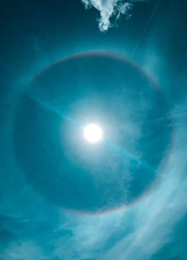 Sun Halo yesterday above a stone circle in Ireland perfect place to whiteness this phenomenon have a vid of the location but thatll violet the sub rules