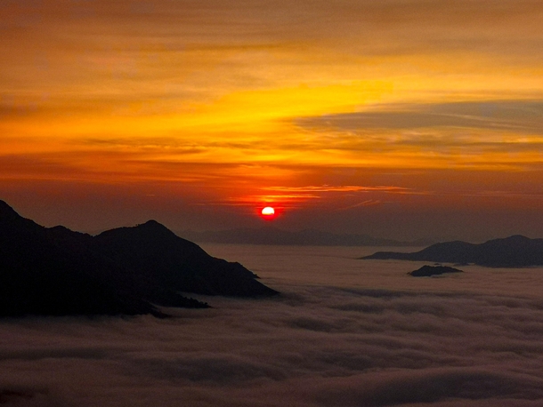 Sun rising over sea of clouds in El doctor Quertaro One of my favorite sport climbing zones