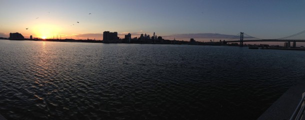 Sun setting behind Philadelphia PA 