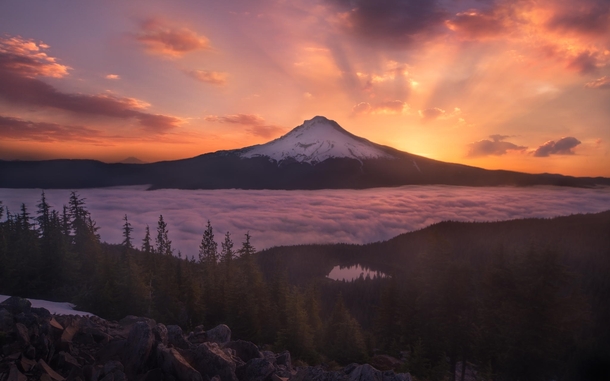 Sunrise at Mount Hood OR from the Tom Dick and Harry Viewpoint  by Vinci Palad