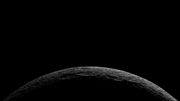 Sunrise over Dione one of Saturns moons 