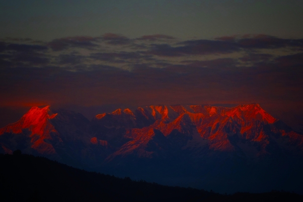 Suns Goodbye Kiss Leaves the Giant Blushing - Himalayas India 