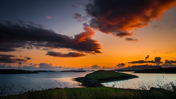 Sunset over the islands of Clew Bay Ireland 