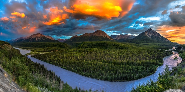 Sunset over the Matanuska Valley and King Mountain Along the Alaska-Canada Highway 