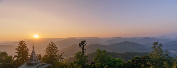 Sunset over the mountains of Northwest Thailand Mae Hong Son 