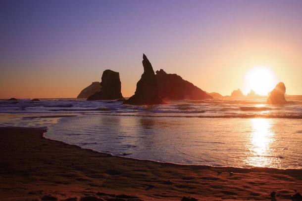 Sunset over Wizards Hat Bandon Oregon Coast 