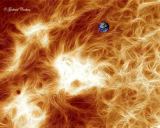 Sunspot AR - Earth to scale 