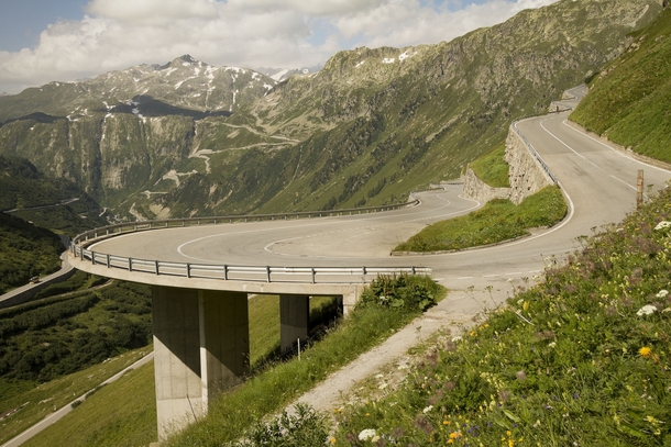 Suspended Hairpin on Furka Pass Switzerland 