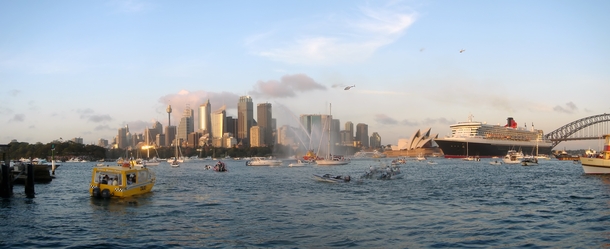 Sydney skyline with the Queen Mary  ocean liner in  
