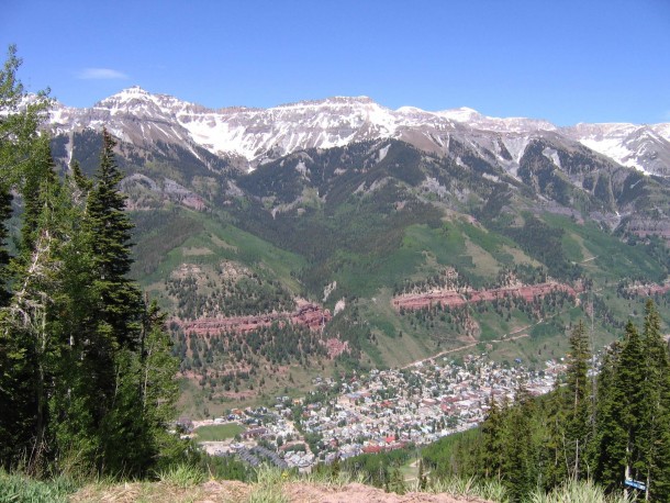 Telluride Colorado Looking down from mountains 