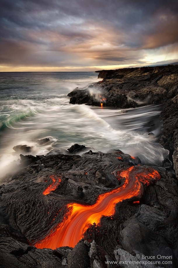 Terra Not so firma Lava flowing into the sea at Kilauea Hawaii  Photo by Bruce Omori xpost from runitedstatesofamerica