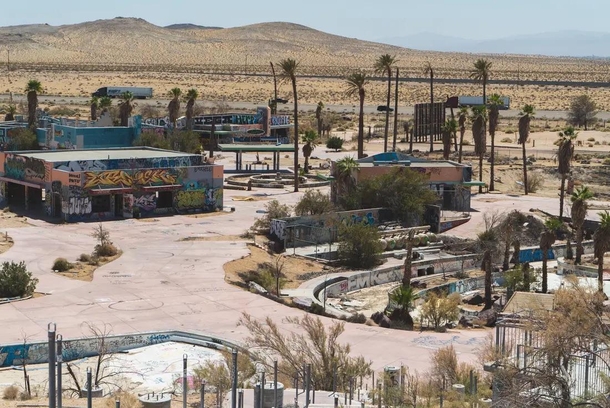 The abandoned Lake Dolores Waterpark in the Mojave Desert Its been closed since 