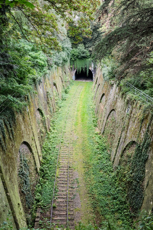 The abandoned Petite Ceinture railway line Little Belt railway passing through the parc Montsouris 