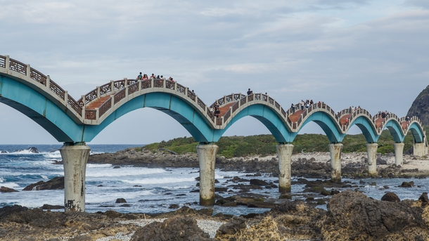 The arches of Sansiantai Bridge Taiwan 