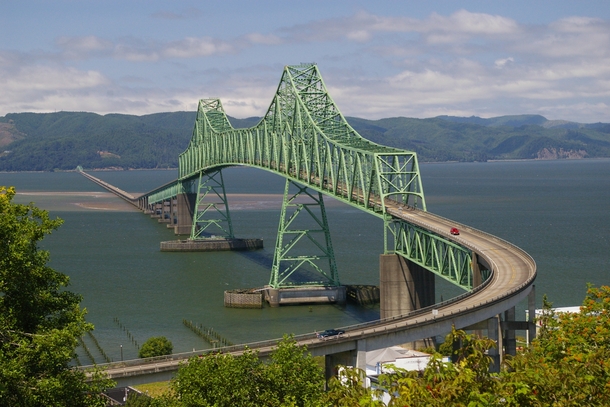 the Astoria-Megler Bridge crossing the mouth of the Columbia River between Oregon and Washington is the longest continuous truss bridge in North America at  miles  km long 