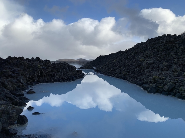 The beautifully reflective waters of Grindavk Iceland 