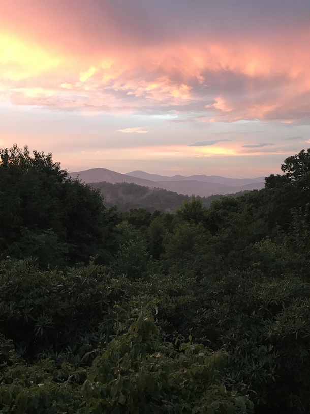 The blue ridge mountains at sunset in Boone NC 