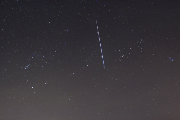 The brightest meteor chosen from  photos taken during the Geminid meteor shower