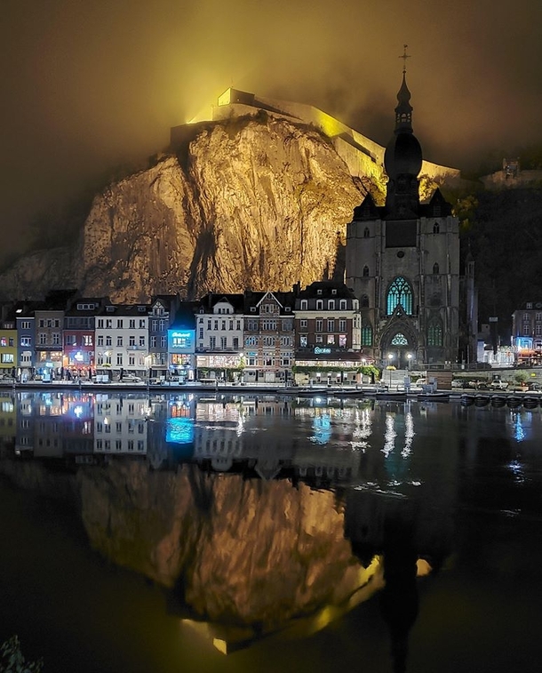 The city of Dinant in Belgium - The birthplace of saxophone inventor Adolphe Sax Perched above town is the centuries-old fortified Citadel