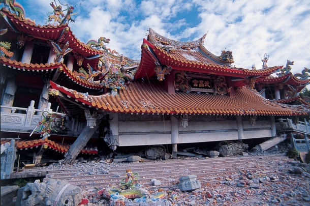 The collapsed Wuchang Temple in Taiwan The building is kept the same for  years as a reminder of the devastating earthquake of  in 