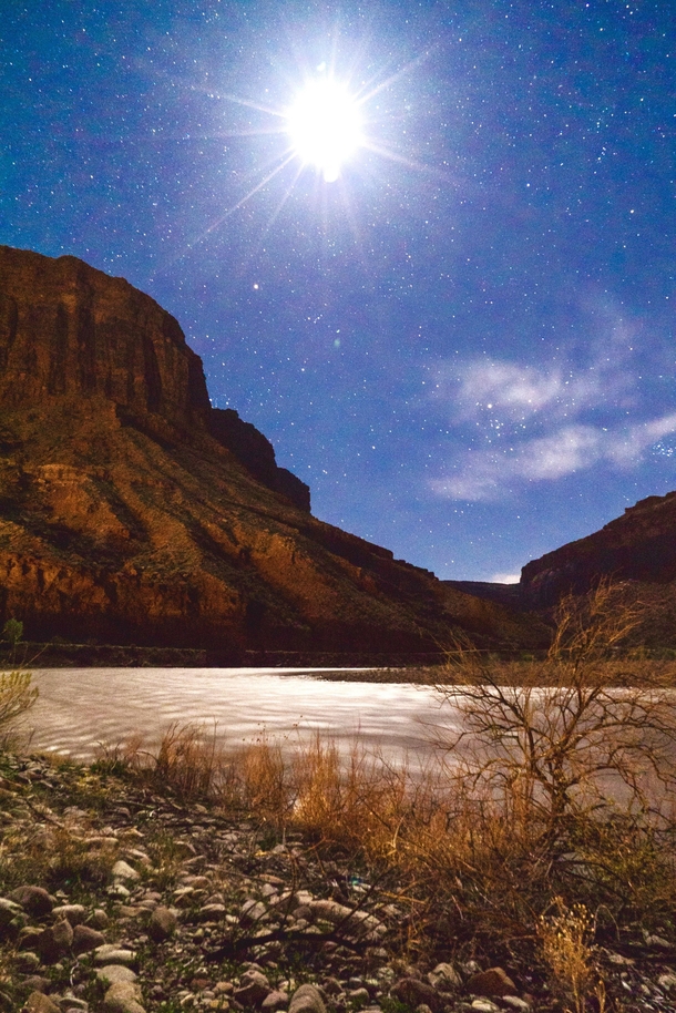 The Colorado River at night from just south of Arches National Park Utah 