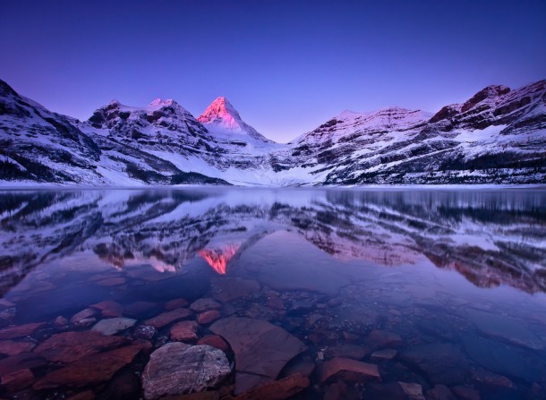 The crystal-clear Lake Magog in Mt Assiniboine Provincial Park British Colombia 