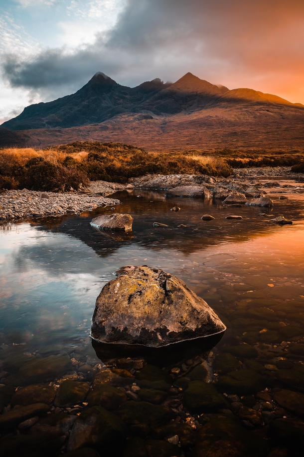 The Cuillin mountains reflected in the Sligachan river Isle of Skye  IG dom_reardon_photo
