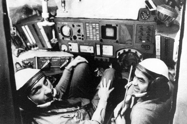 The dashboard of the i believe first version of the Soyuz