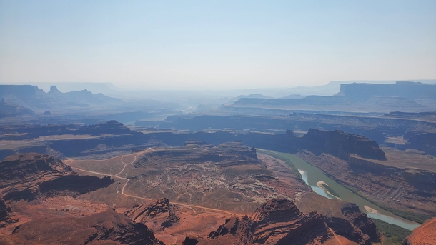 The Dead Horse Point overlook in Utah One of the best views I have ever had despite the smoke 