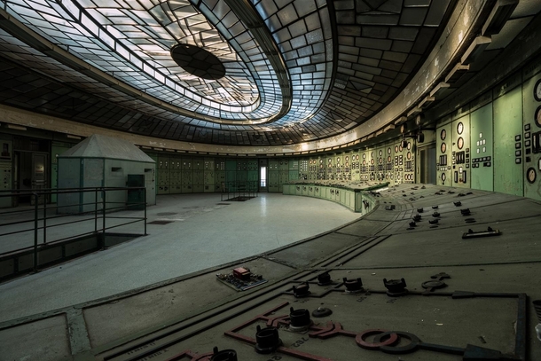 The derelict control room of an art deco power station in Hungary 