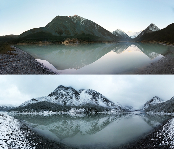 The difference one day can make at Akkem Lake in the Altai Mountain Range Siberia Elevation m 