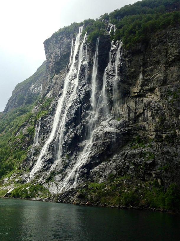 The dramatic Seven Sisters waterfall on the banks of the Geiranger Fjord 