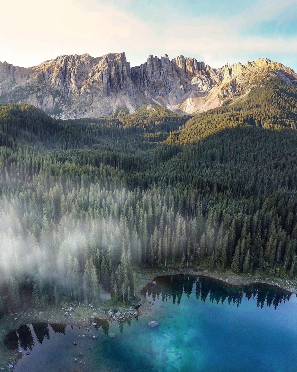 The forest surrounding Lago di Carezza Italy barely a few days before it was largely wiped out in a storm 