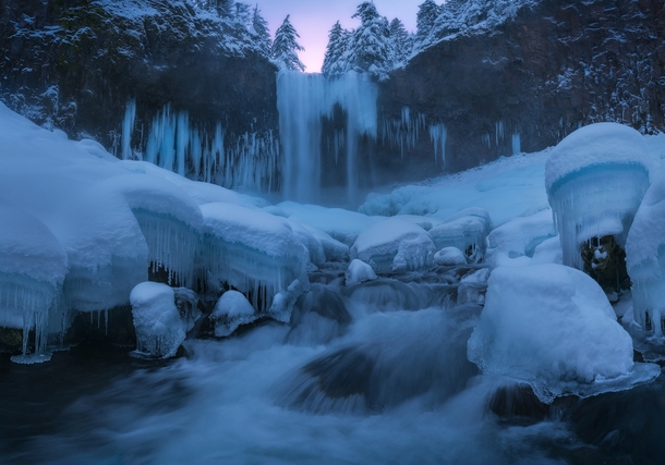 The Frozen Throne Tamanawa Falls in the Mt Hood Wilderness in a deep freeze 