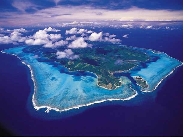 The island of Huahine and its lagoon in French Polynesia 