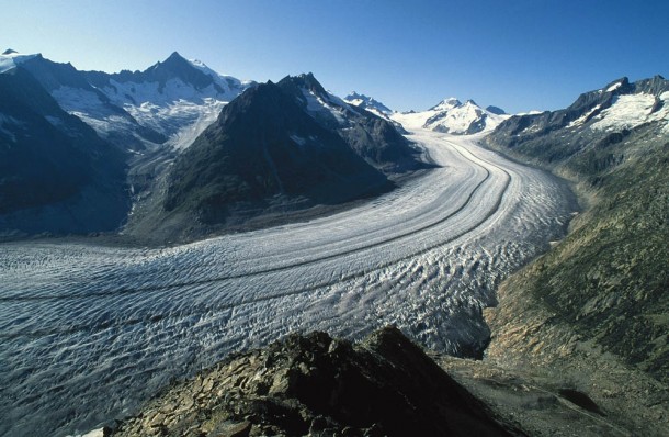 The largest valley glacier in the Alps The Aletsch Glacier Switzerland 