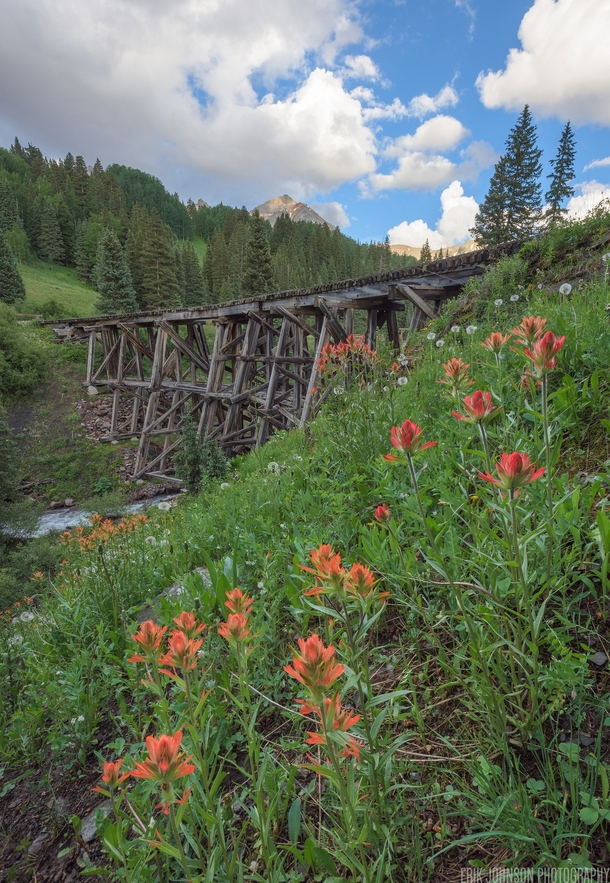 The last remaining railroad bridge of the Rio Grande Southern Railroad System near Telluride CO 