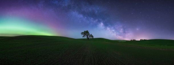 The magic of the Northern Lights and Milky Way over the wheat fields of Eastern Washington from this weekend 