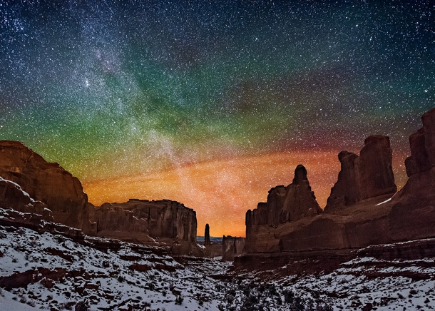 The Milky Way over Arches National Park Utah  By Wayne Pinkston