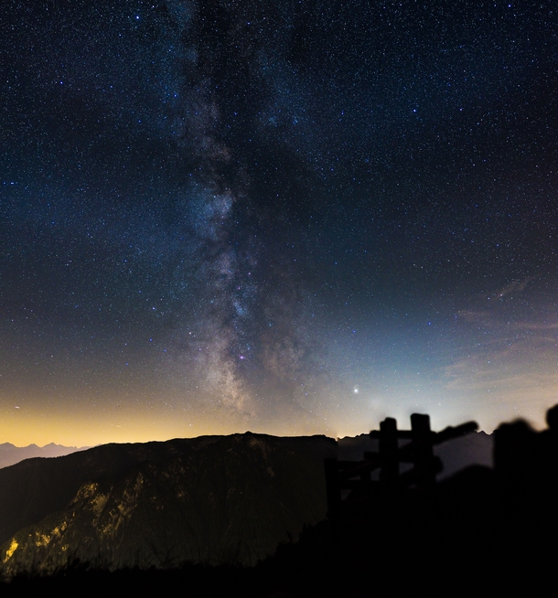 The milky way photographed in the alps Austria  images stitched together 