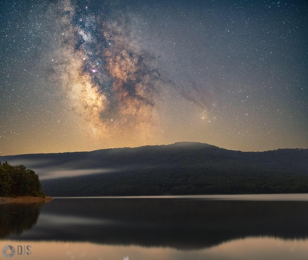 The Milky Way rising high above the Catskills Mountains  this is a two shot blend with one tracked and one untracked shot to bring out more detail in our night sky