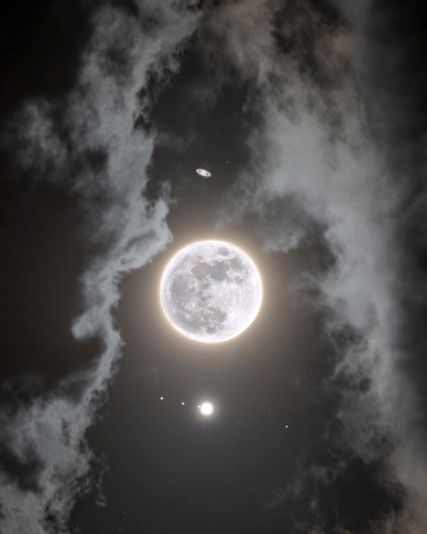 The Moon Jupiter and Saturn Composite Image