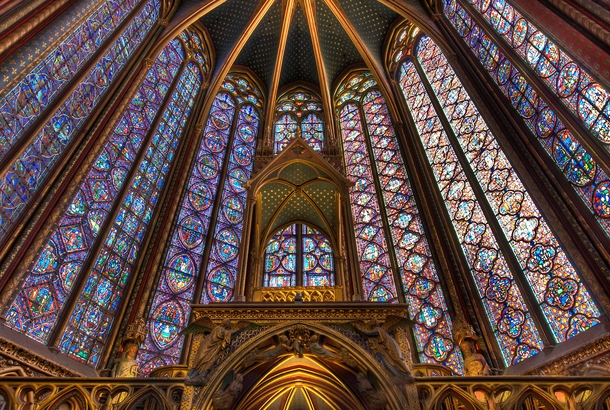 The most beautiful Medieval stained glass is in Paris at Sainte-Chapelle 