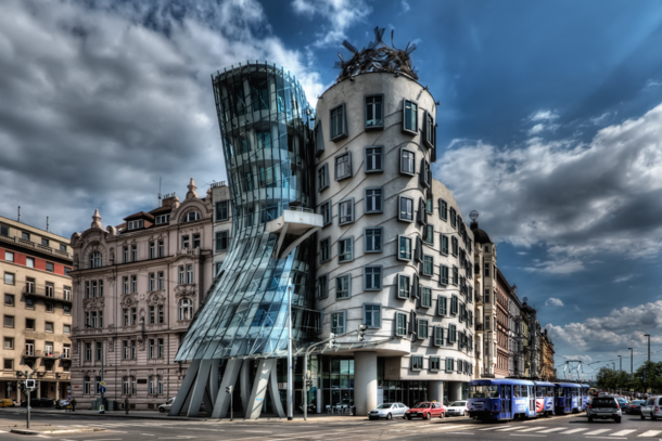 The Nationale-Nederlanden building aka The Dancing House designed by architect Vlado Miluni in cooperation with architect Frank Gehry - Prague Czech Republic 