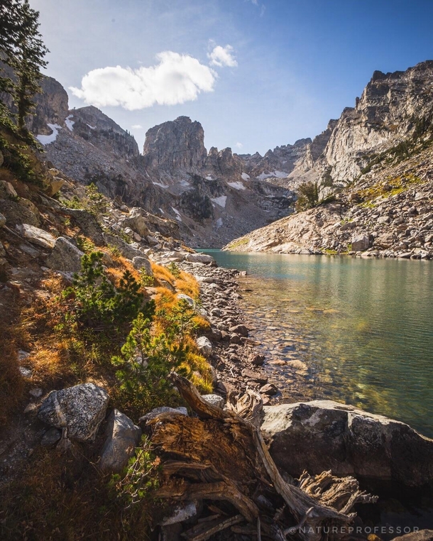 The nice thing about uncommon hikes is you often have scenes like this all to yourself Lake of the Crags Grand Teton National Park Wyoming 