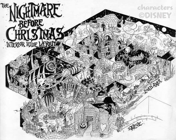 The Nightmare Before Christmas disney ride that never was Fun map style 