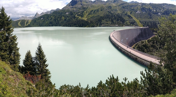 The oddly shaped kops dam wall Vorarlberg Region Austria 