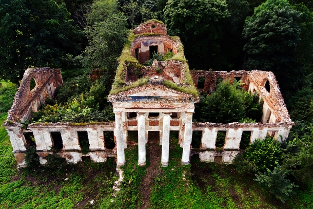 The overgrown ruins of a mansion in Lithuania  Photographed by SkyCam
