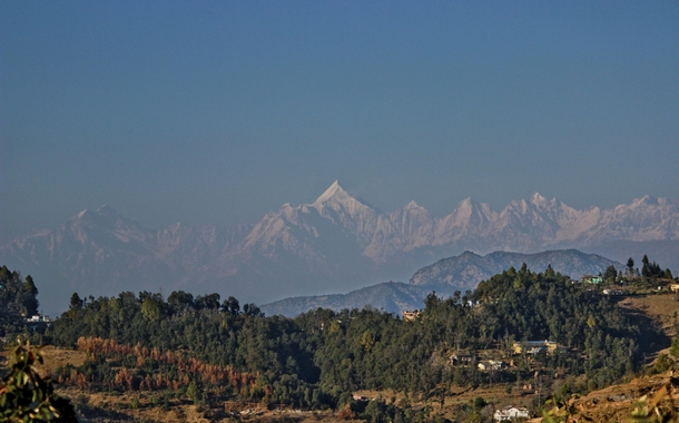 The Panchachuli peaks overlooking the town of Pithoragarh in Uttarakhand India 