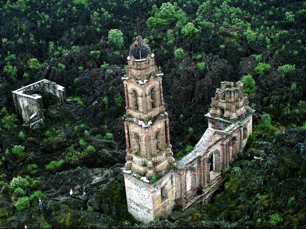 The Paricutin cathedral which was engulfed in lava during a volcanic eruption in the s x